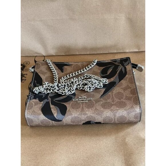 NWT COACH CY746 Slim Crossbody Bag in Signature Canvas & Leather With Bow Print - Picture 3 of 11